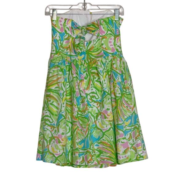 Lilly Pulitzer Richelle Strapless Dress Green Pink Size 4 - Picture 5 of 9